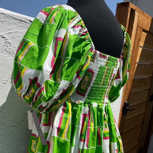 S/W/F mini dress w/puff sleeves NWT "chartreuse" Women's L  Sexy SWF - Picture 4 of 10